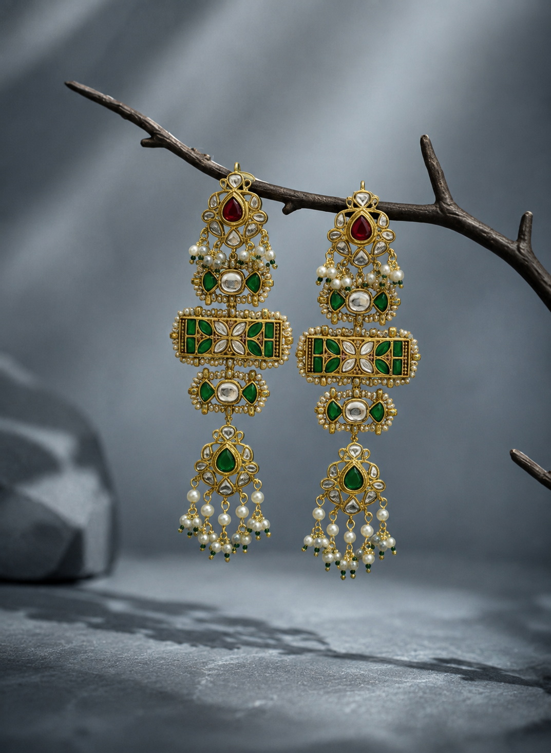 Jadau style drop earrings