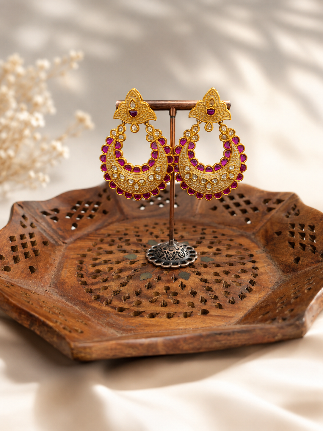 Royal jadau Crescent Hoop Earrings
