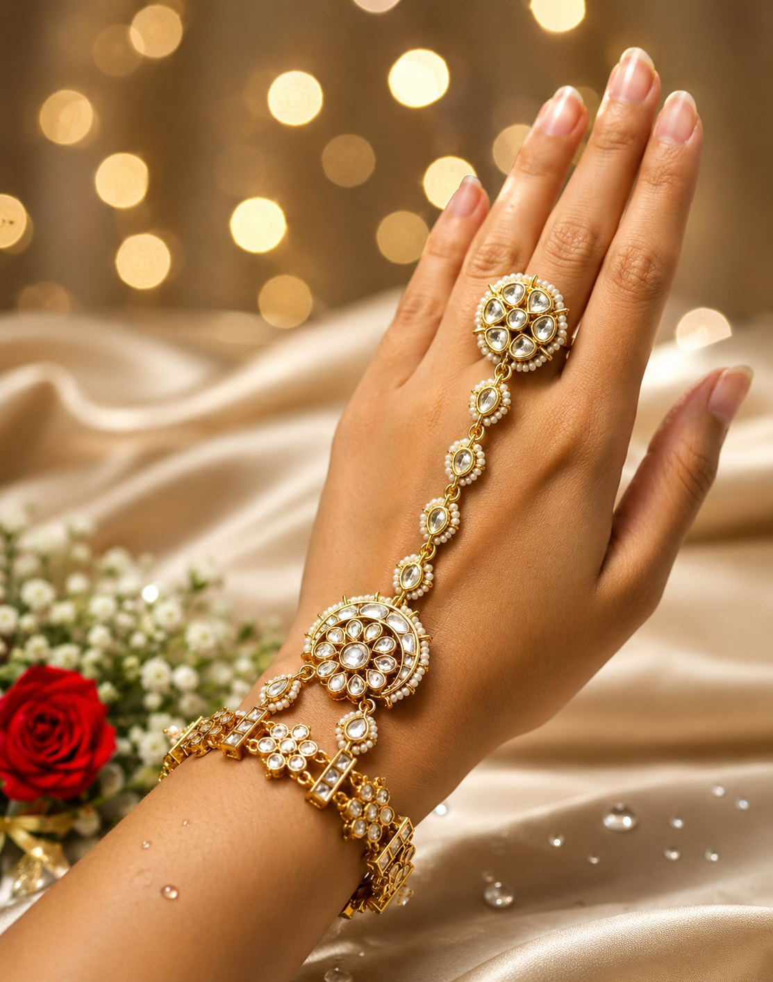 Noor Jahan Kundan Ring Bracelet