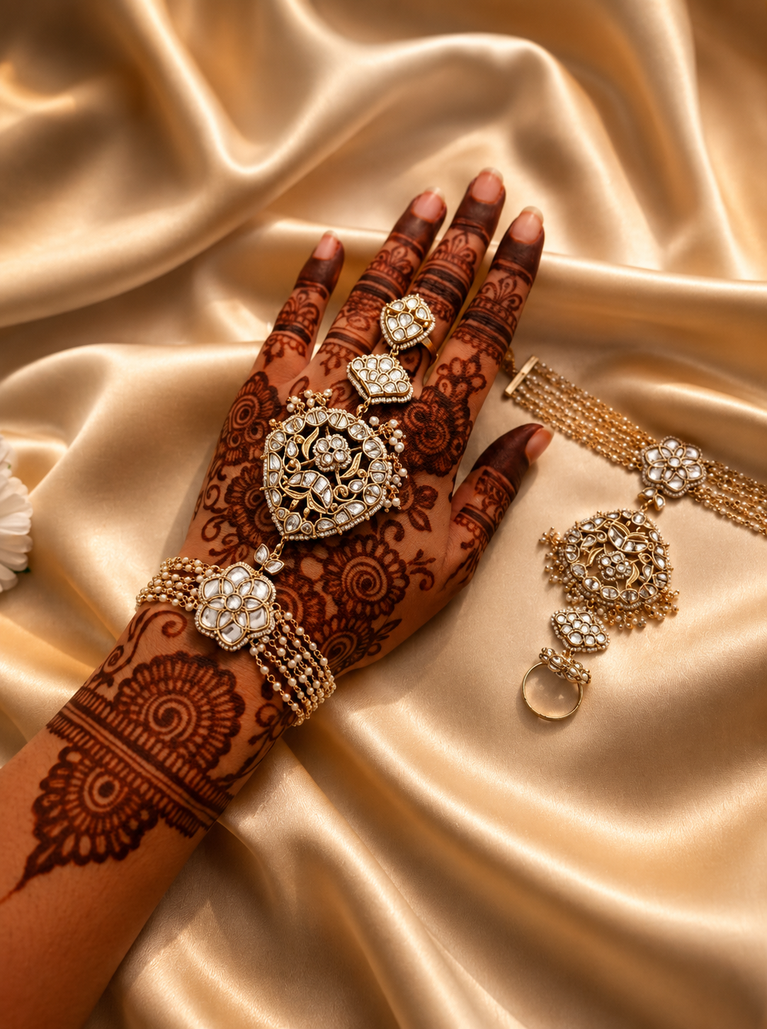 Maharani Kundan Pearl Haath Phool (2 pcs)