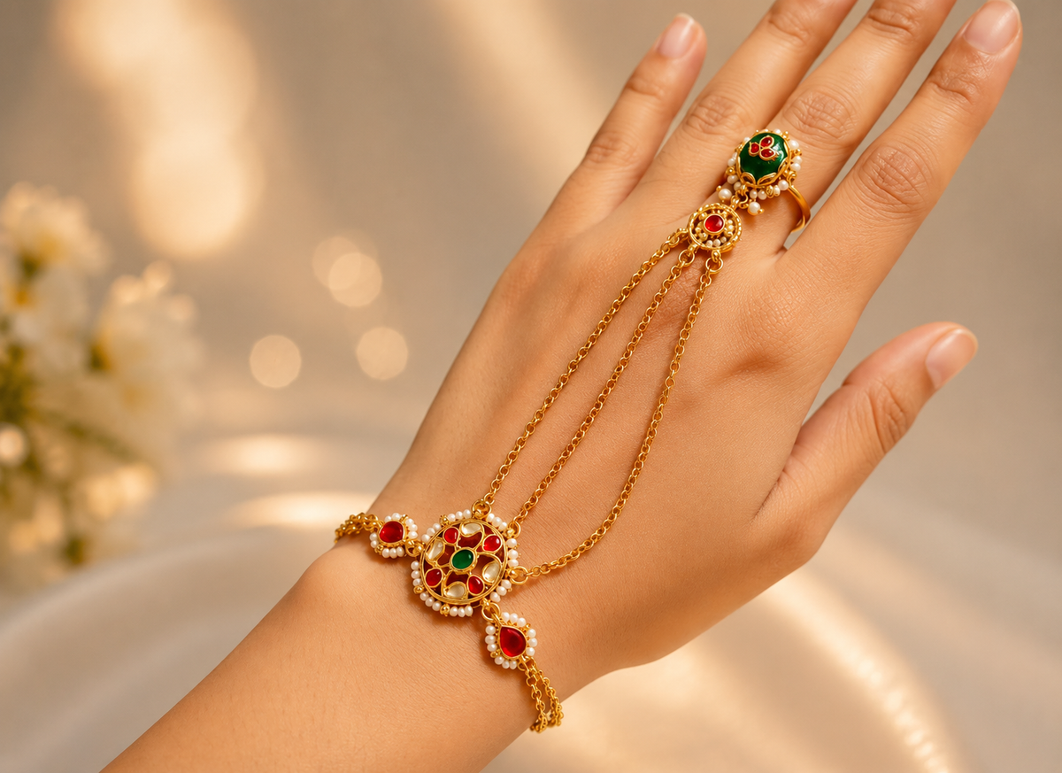 Meher Pearl seed beads jadau Ring Bracelet (2 pcs)