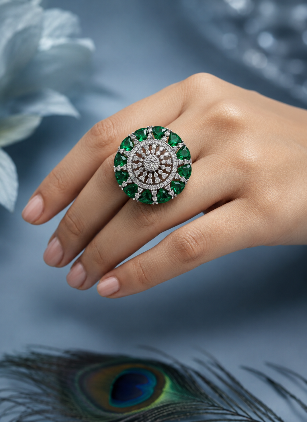 Emerald AD Diamond Statement Ring