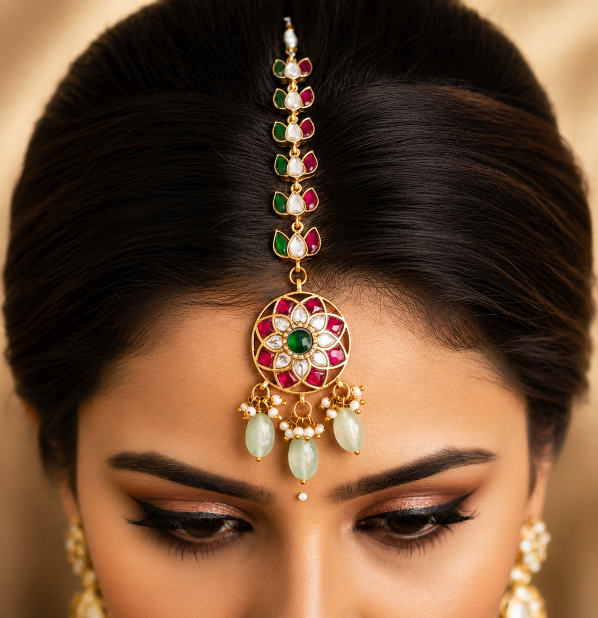 Ruby red Jadau Stone Maang Tikka