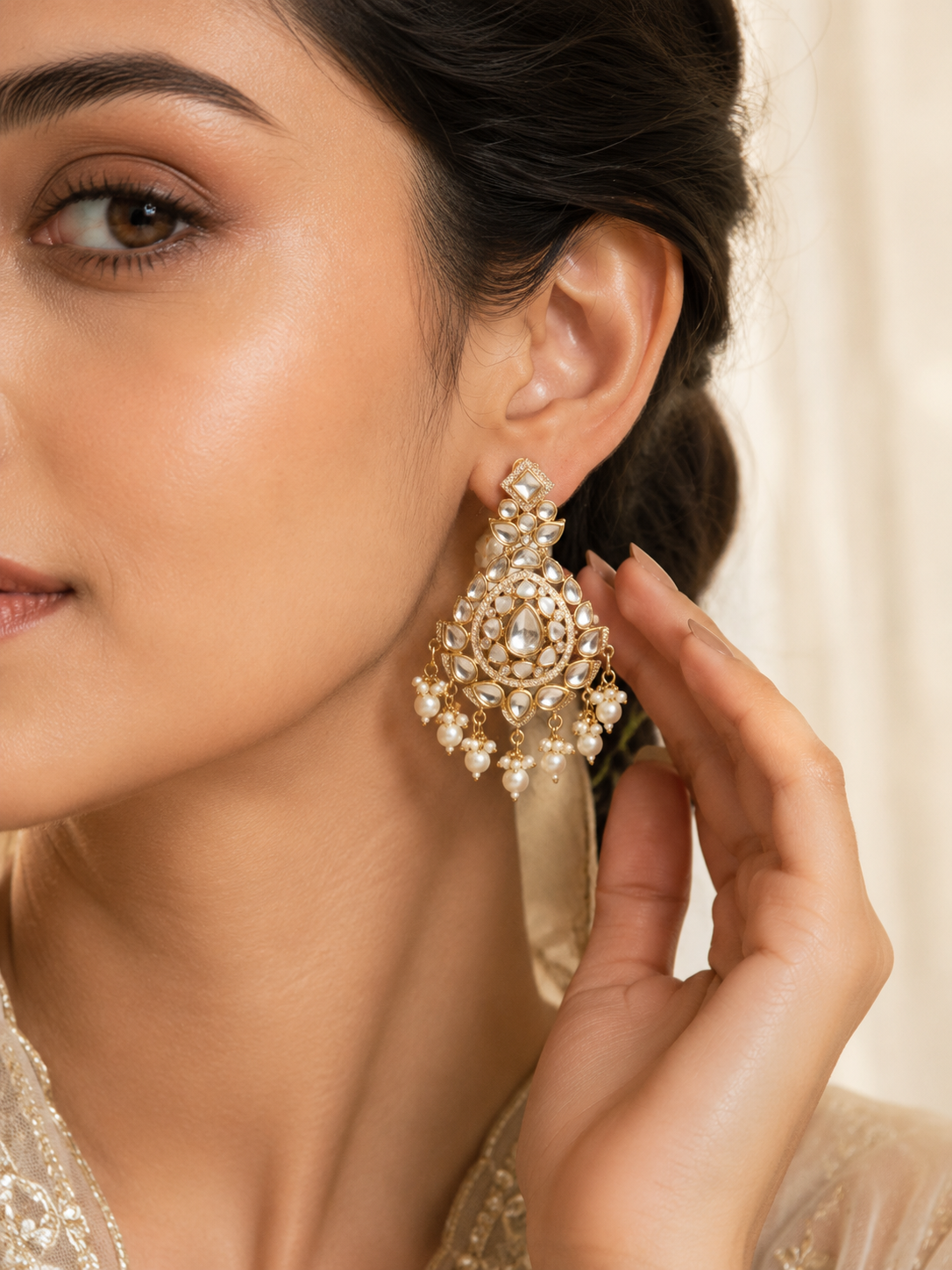 Kundan Dangle earrings with bead drops