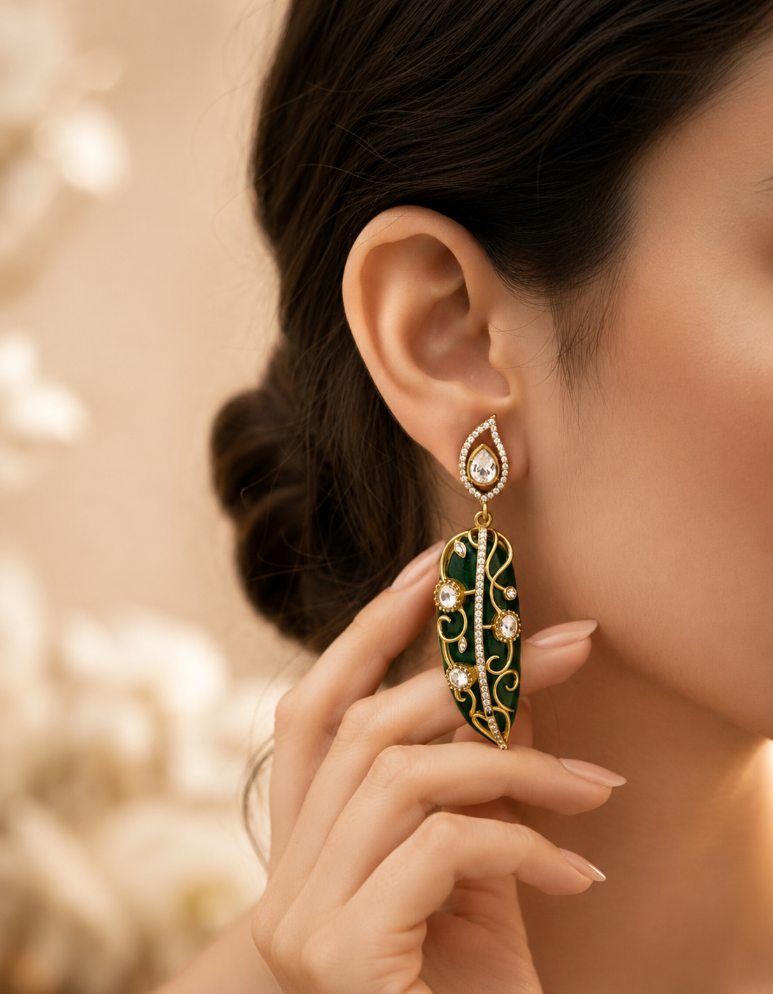 Zarina Emerald Drop Kundan earrings