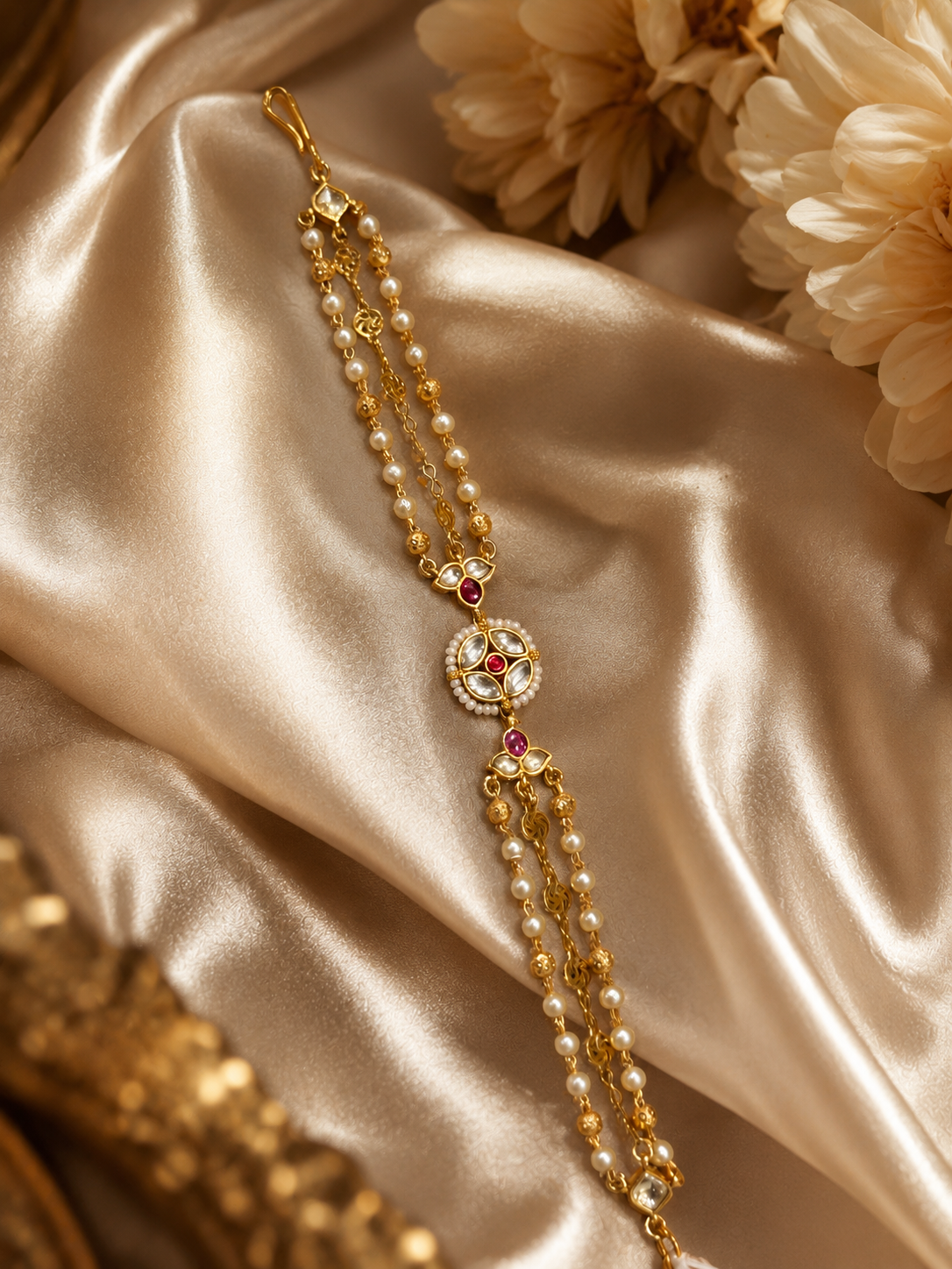 Royal Jadau Pearl Floral Bracelet