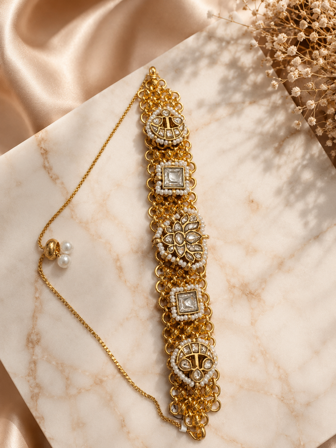 Royal Floral Kundan Pearl Bracelet