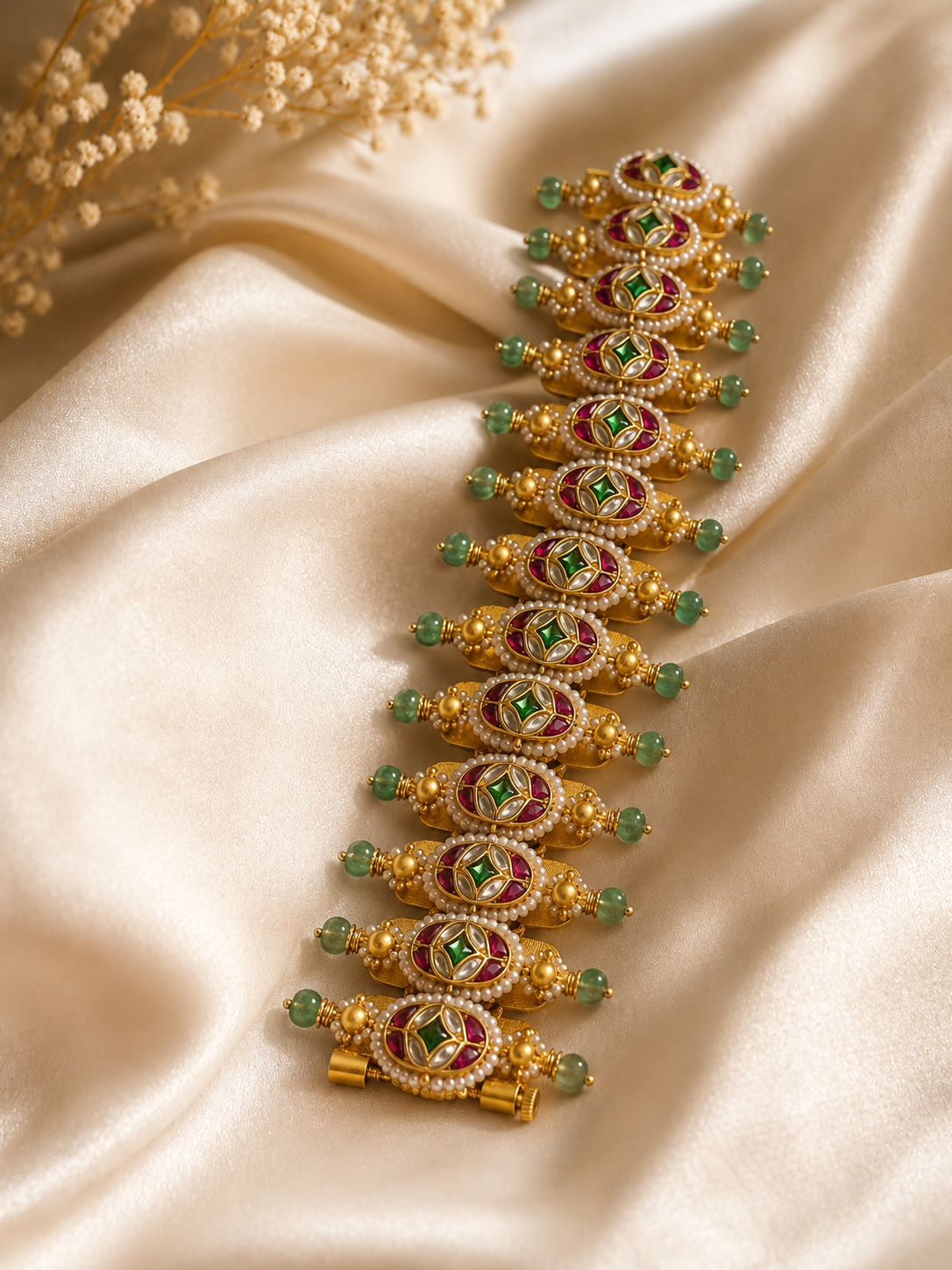 Royal Emerald Meenakari Pearl Bracelet