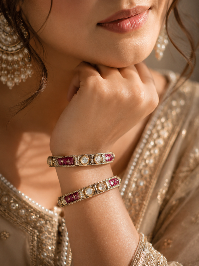 Ruby Kundan Heritage Kada Bangles