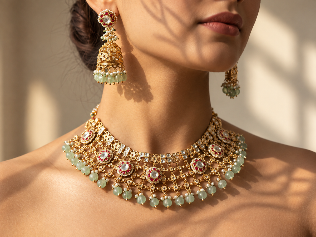 Gulnaar Mint Jhumka Choker Set