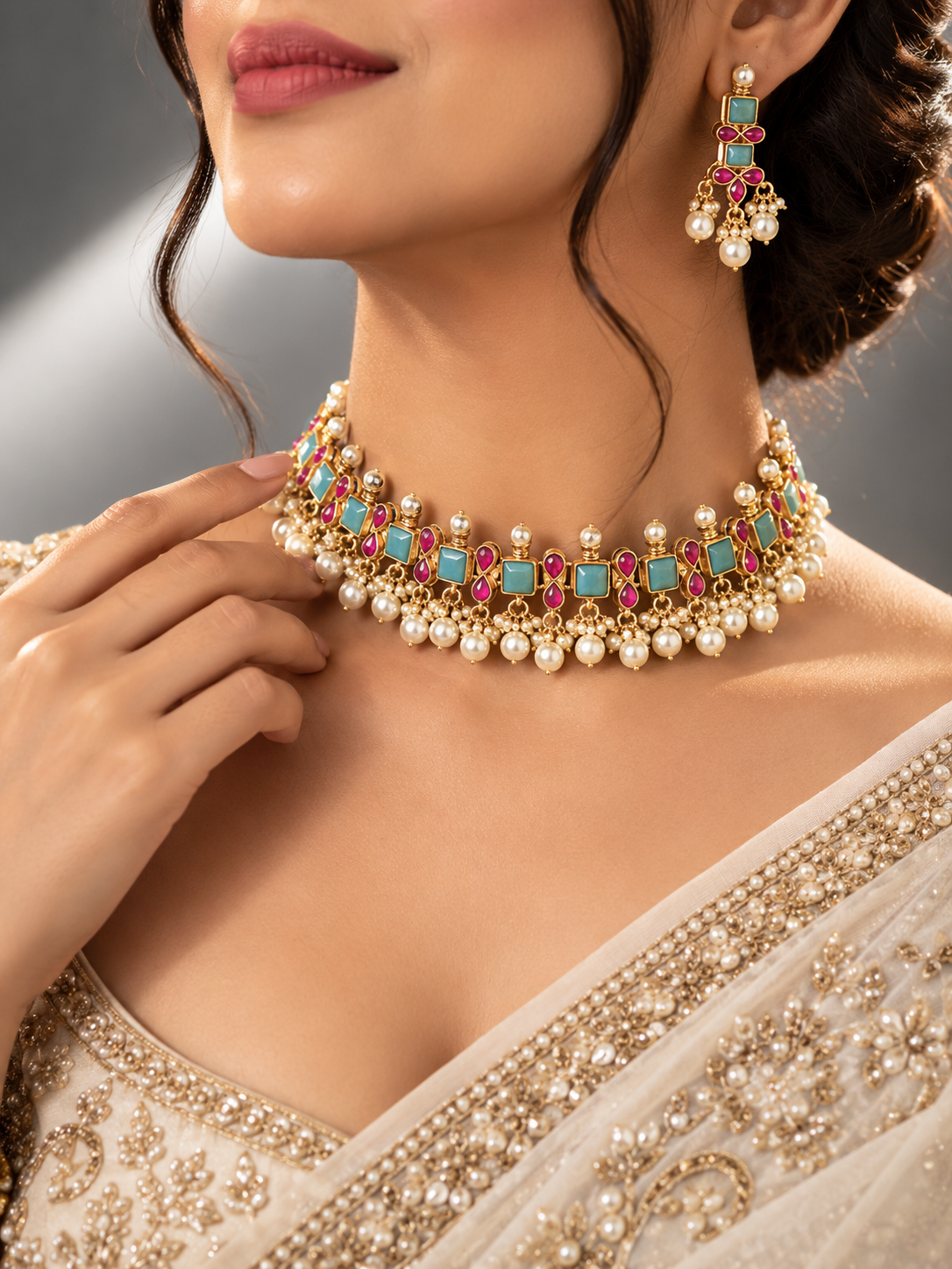 Firoza Ruby Pearl Choker Set