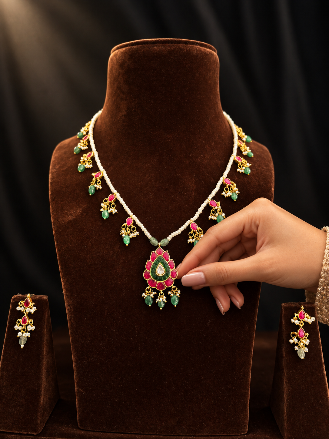 Gulnaar Emerald Pink Pendant Set