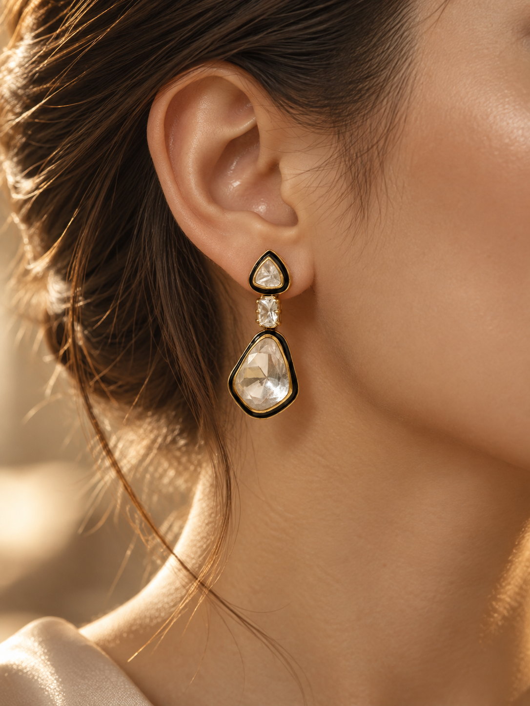 Moissanite meenakari earrings ( Silver 92.5)