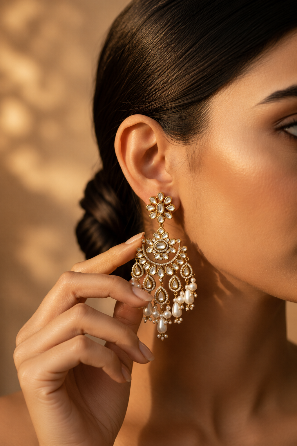 Floral Stud kundan Victorian earrings with beads drops