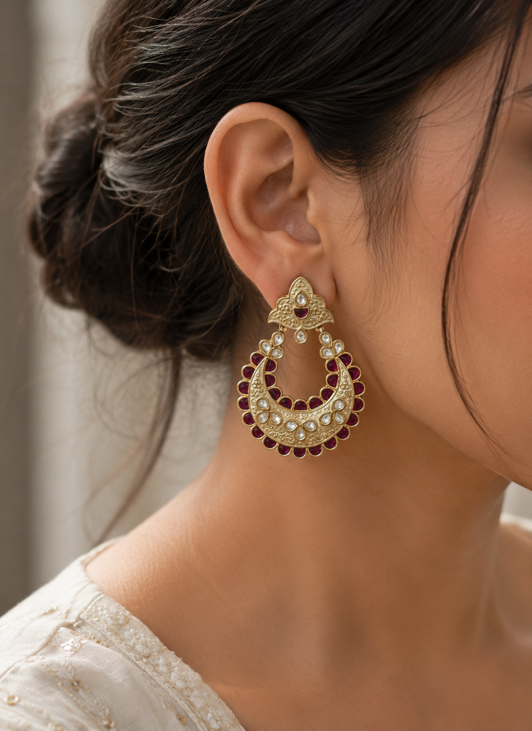 Royal Ruby Kundan Chandbali Earrings