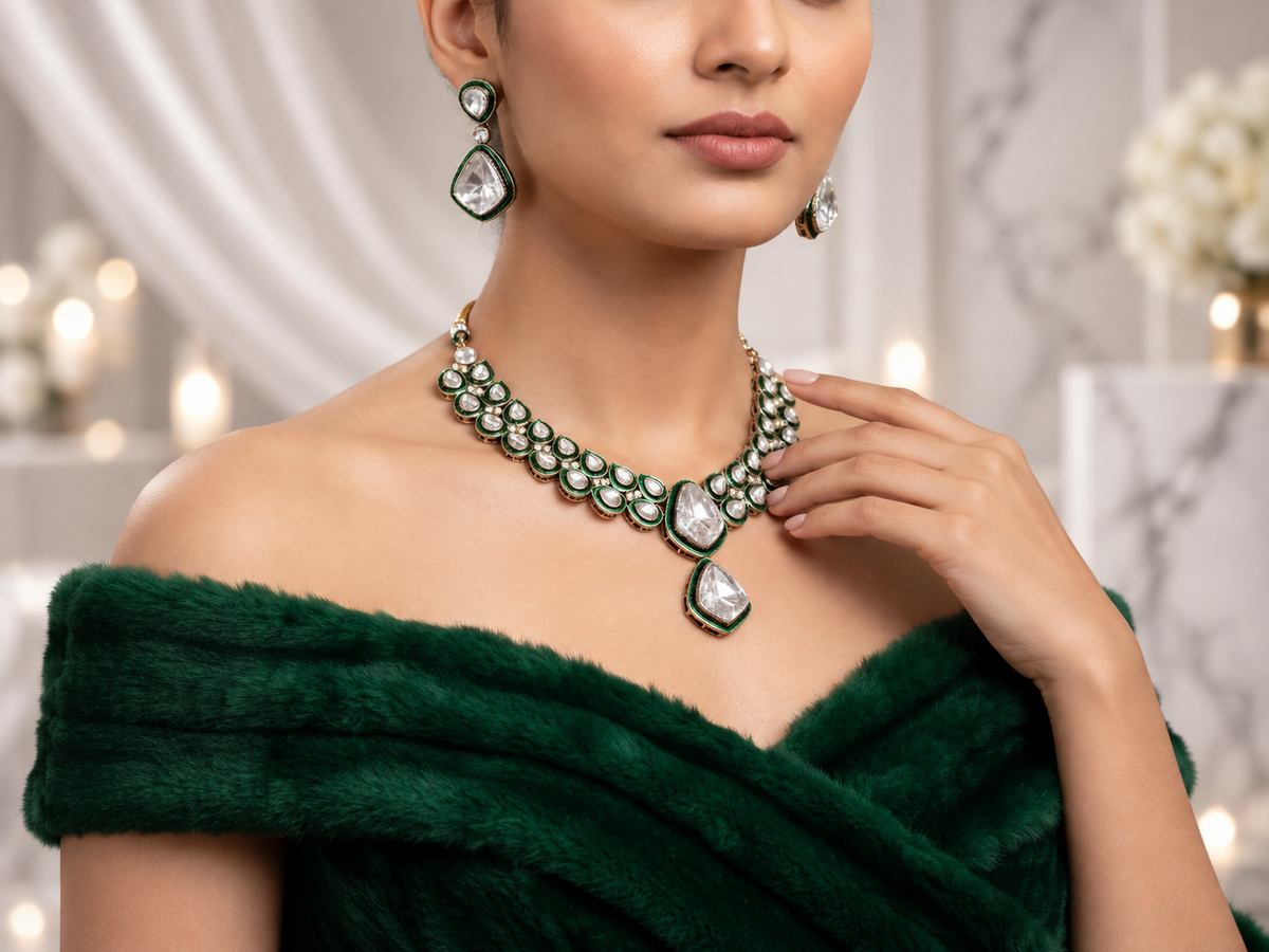 Ivory Teardrop Polki Necklace set