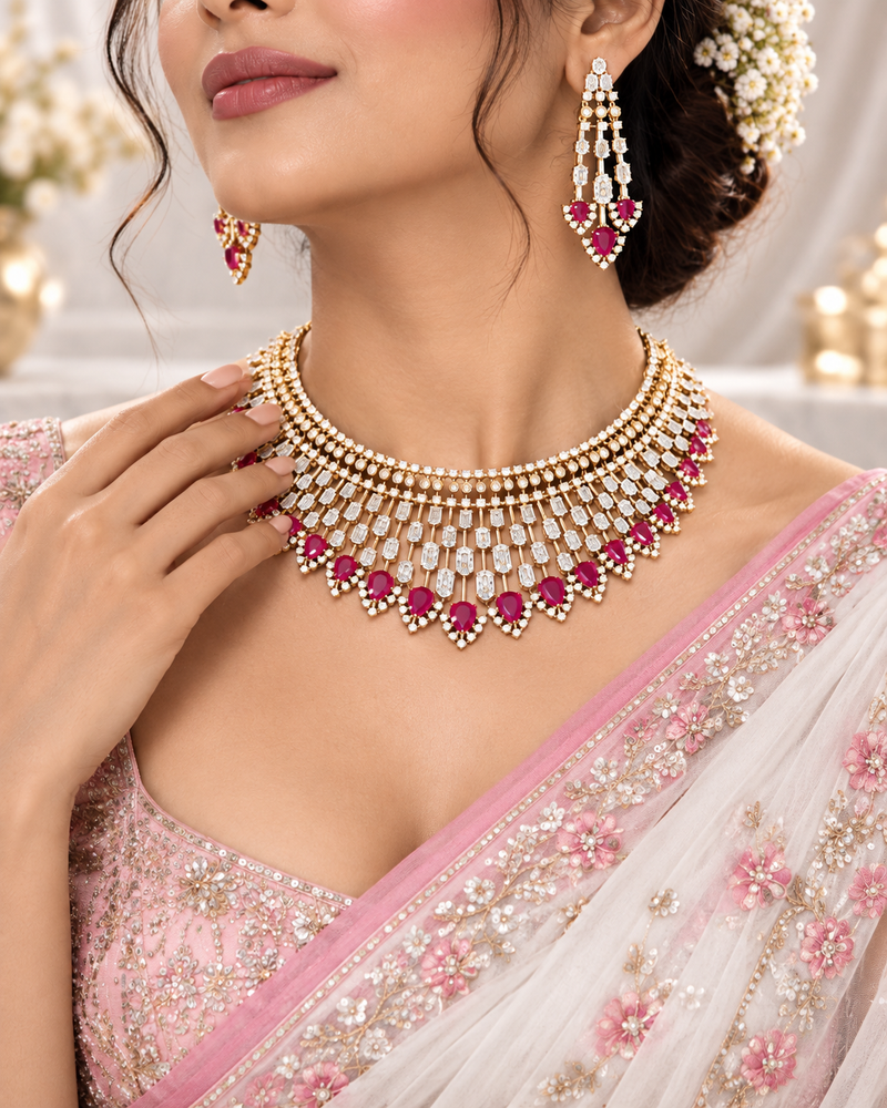 Ruby Cascade AD Diamond Choker Set