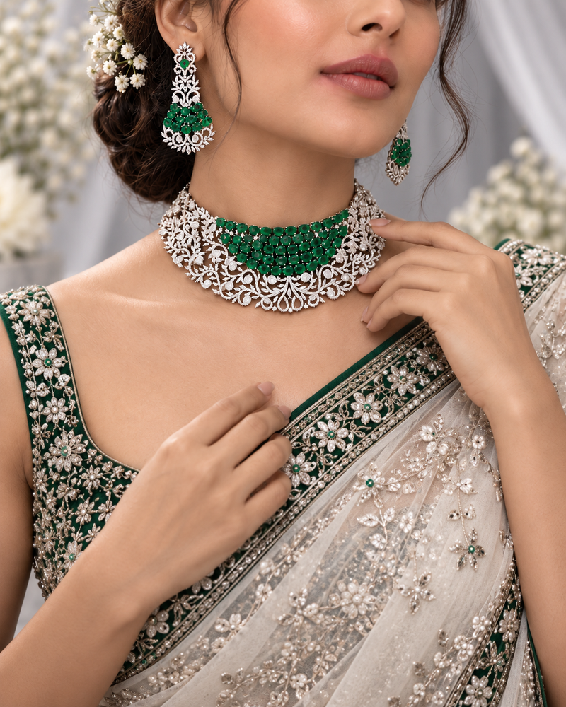 Emerald Lace AD Diamond choker necklace set