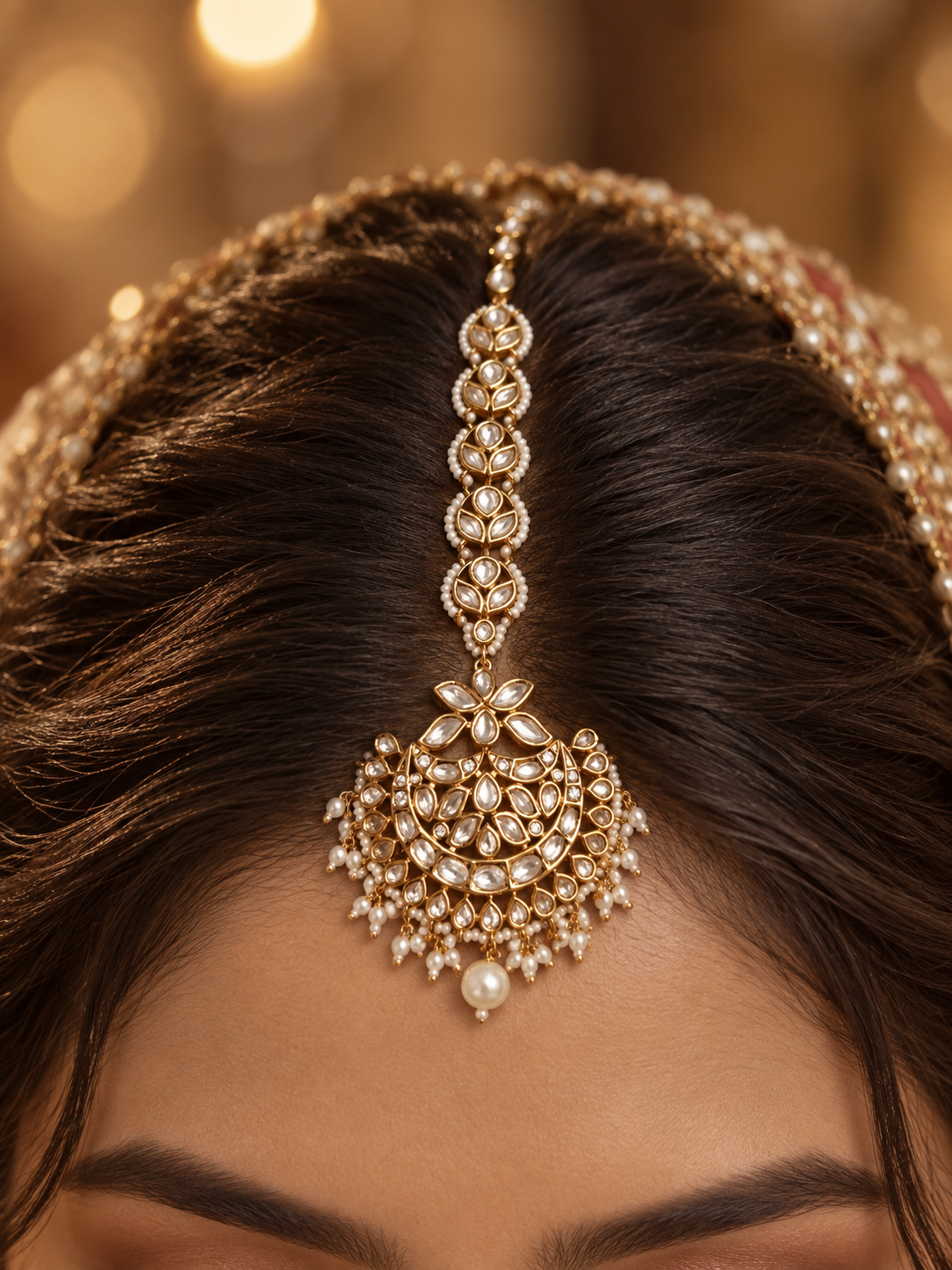 Noorika Pearl Kundan Maang Tikka