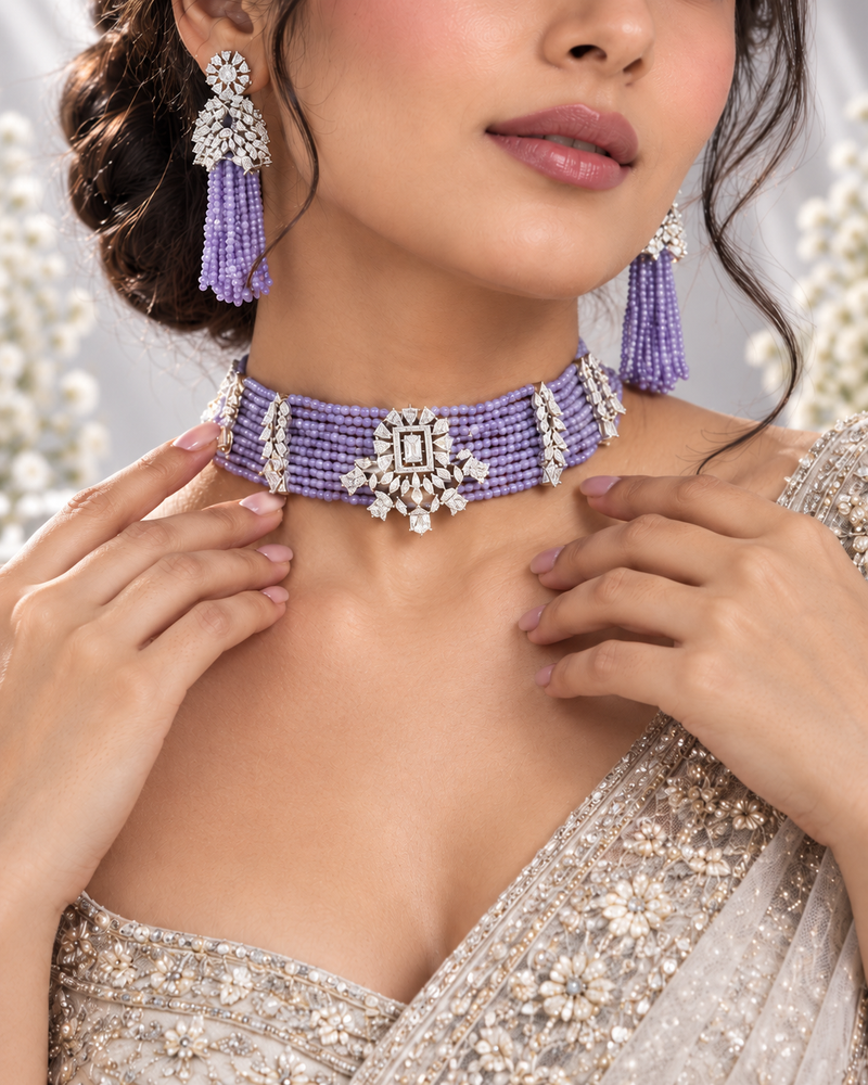 Lavender Regal Tassel Choker Set