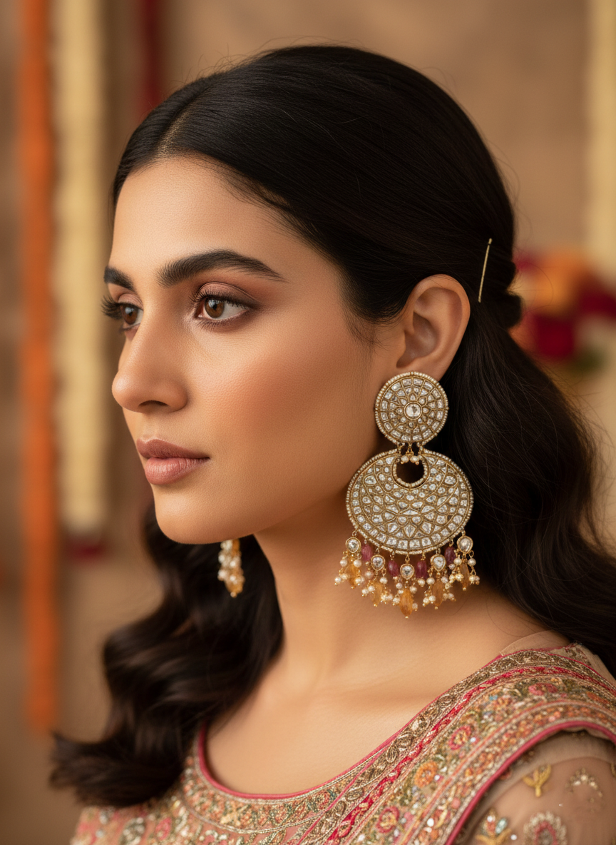 Jadau Dangle earrings with pearl drops