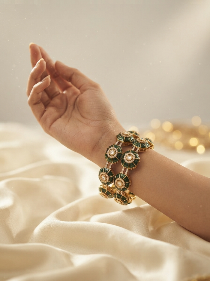Royal Emerald Jadau Statement Bangles