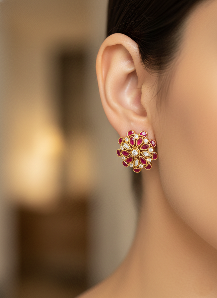 Floral Studded Jadau Earrings