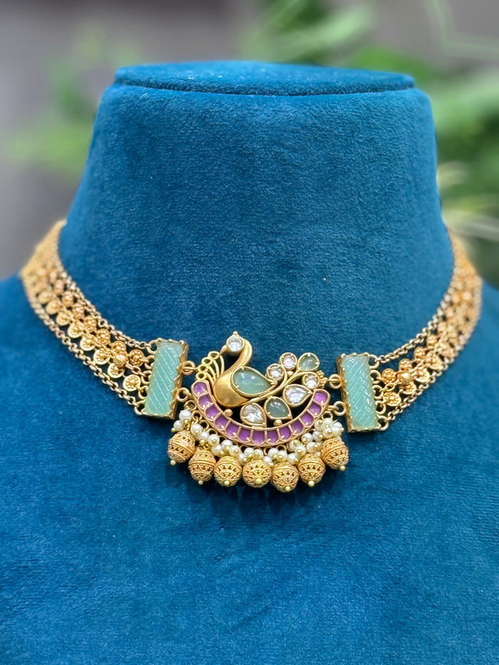 Peacock Necklace Set with Pearl and Bead Tassels