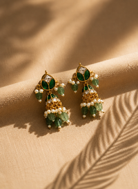Emerald Pearl Jhumka Earrings