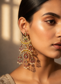 Pink Meenakari Jadau Chandbali Earrings