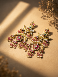 Pink Meenakari Jadau Chandbali Earrings