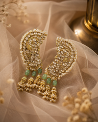 Jadau or Pacchi work crescent-shaped earrings