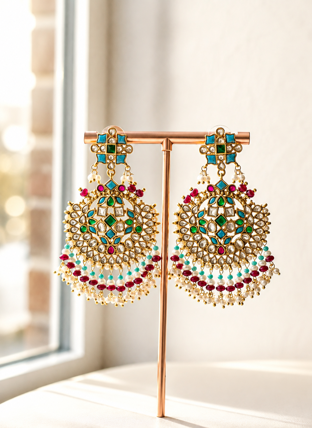 Royal Meenakari jadau Dangle Chandbali Earrings