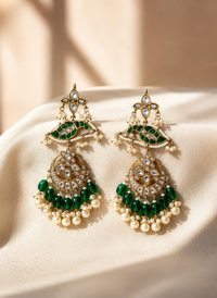 Emerald Green Pearl Chandbali Earrings