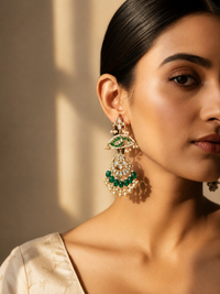 Emerald Green Pearl Chandbali Earrings