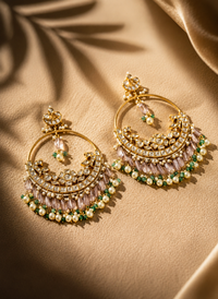 Jadau chandbali earrings with green beads and pearls