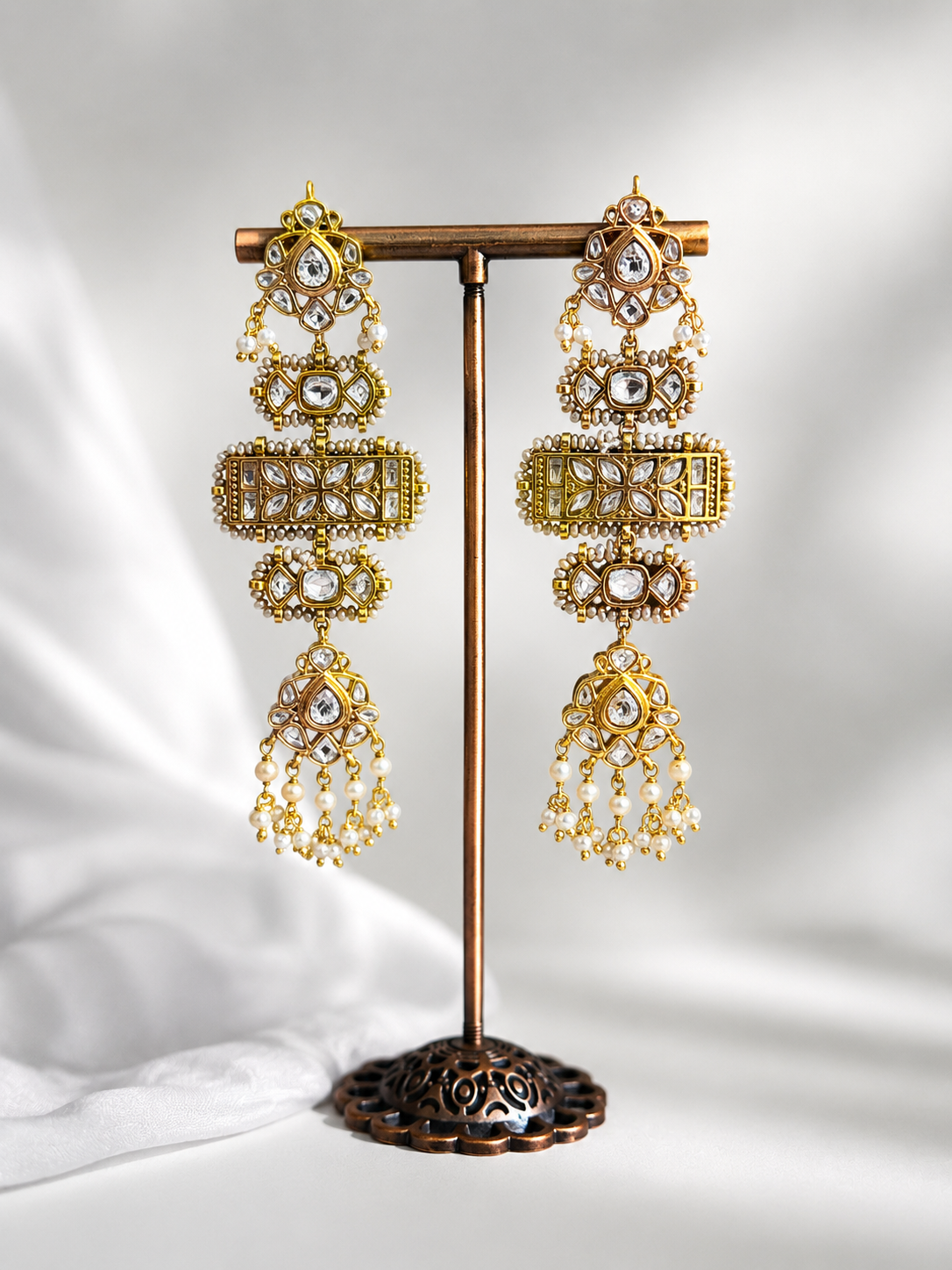 Jadau drop earrings with pearl hanging