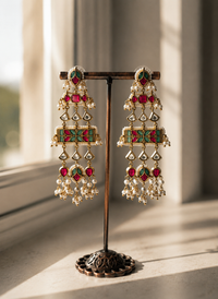 Emerald & Ruby Jadau Long Drop Earrings