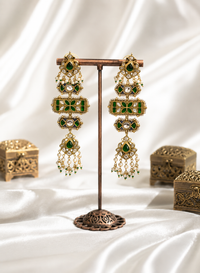 Emerald Jadau Long Earrings