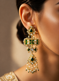 Emerald Jadau Long Earrings