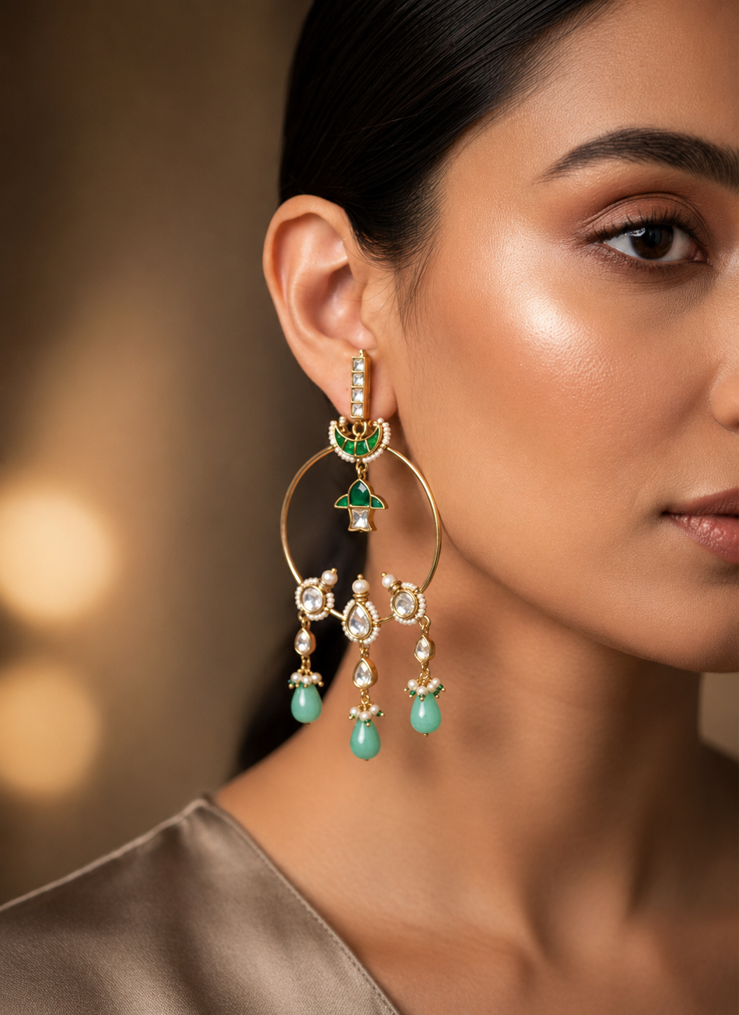 Emerald Halo Chandbali Earrings