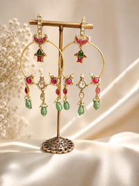 Ruby & Emerald Jadau Hoop Chandelier Earrings
