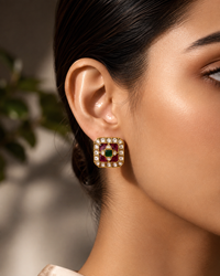 Royal Jadau Ruby & Emerald Square Stud Earrings