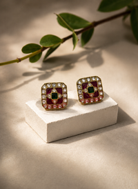 Royal Jadau Ruby & Emerald Square Stud Earrings
