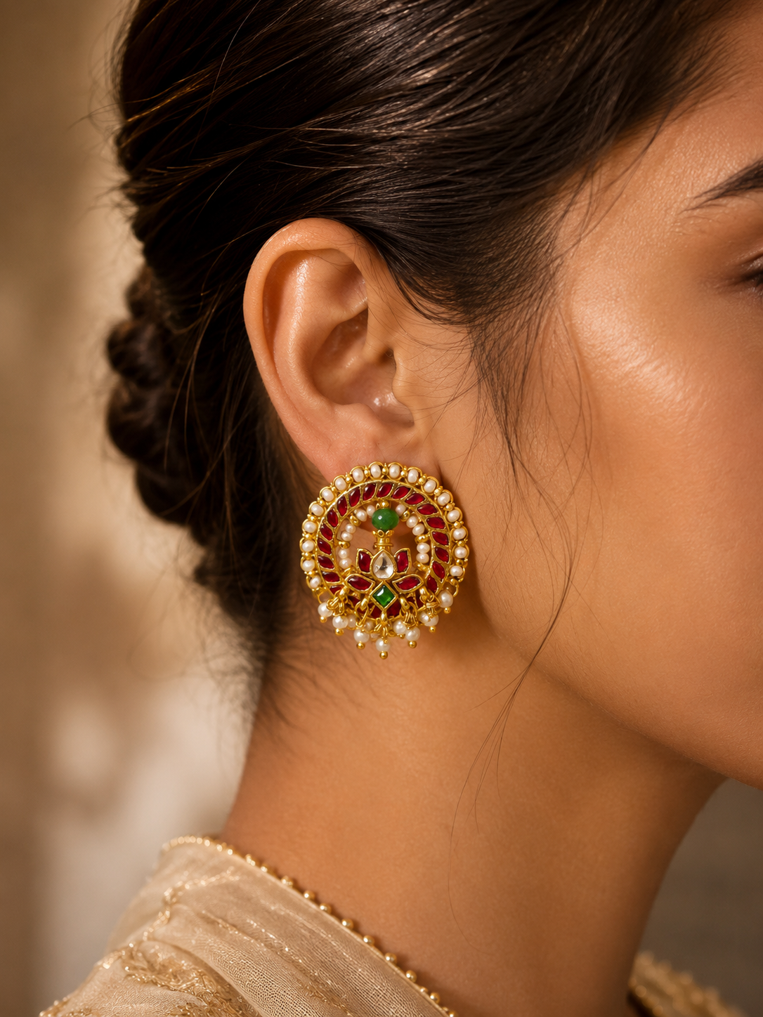 Royal Ruby & Emerald Pearl Jadau Earrings