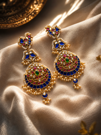Royal Blue Meenakari jadau Chandbali Earrings