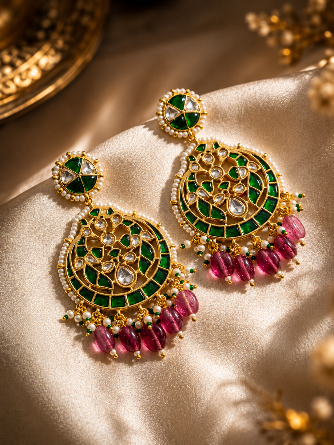 Emerald Jadau Chandbali Earrings