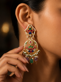 Navratna Jadau Chandbali Earrings