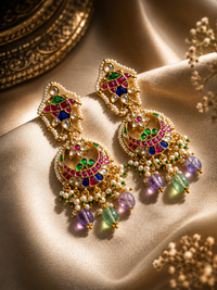 Navratna Jadau Chandbali Earrings