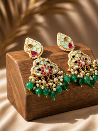 Mint Green Meenakari Jadau Pearl Chandbali Earrings